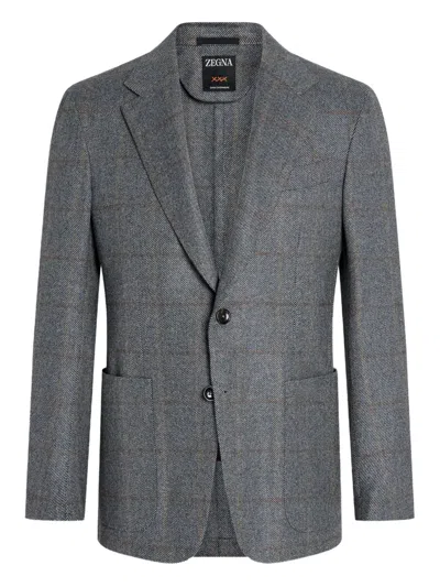 Zegna Checked Cashmere Blazer In Black