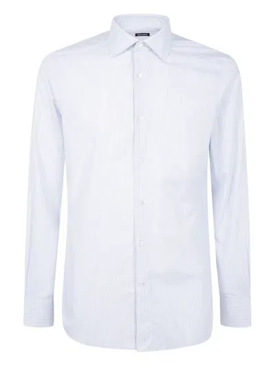 Zegna Pure Cotton Checked Shirt Buttons In Blue