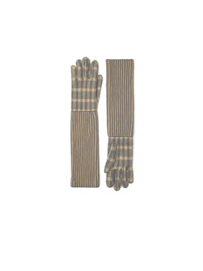 Zegna Checked Long Knit Gloves In Multi