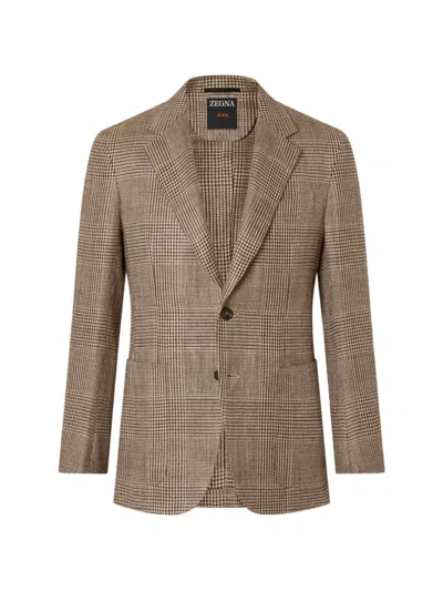 Zegna Checked-pattern Blazer In Brown