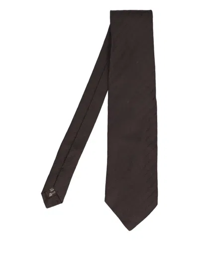 Pre-owned Zegna Checked Silk Tie In Black