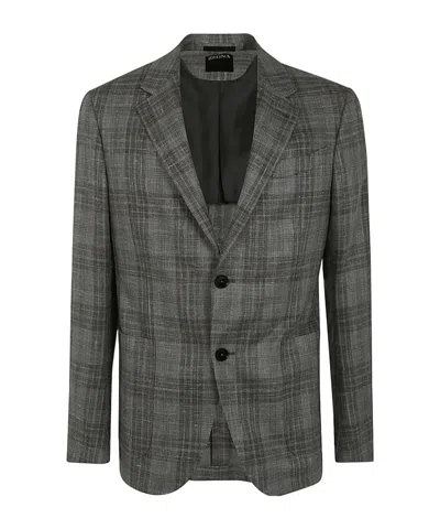 ZEGNA Z ZEGNA SINGLE BREASTED CHECKED TAILORED BLAZER