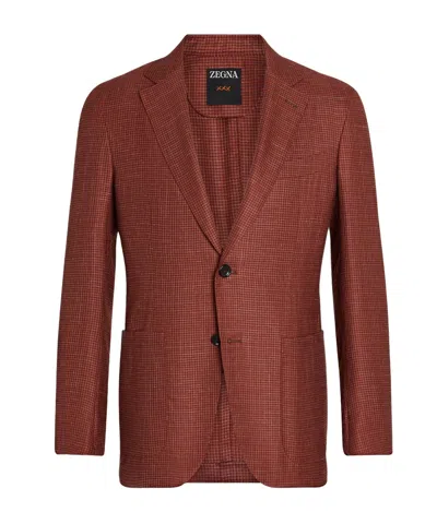 Zegna Checked Single-breasted Jacket In Brown