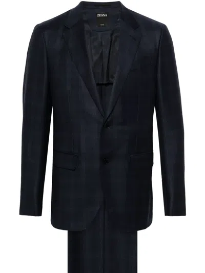 Zegna Checked Suit In Blue