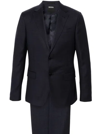 Zegna Checked Suit In Blue