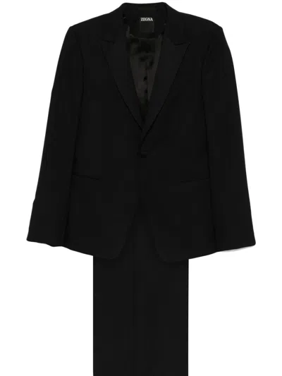 Zegna Checked Suit In Blue