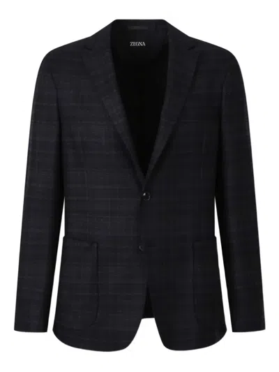 ZEGNA CHECKED WOOL BLAZER