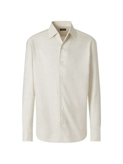 Zegna Check-pattern Silk Shirt In White