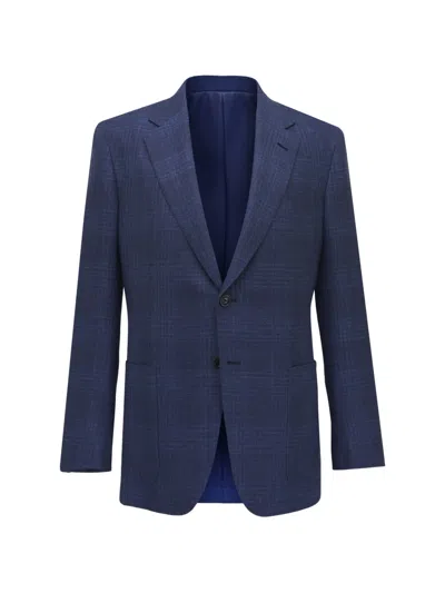Zegna Check-pattern Single-breasted Blazer In Blue