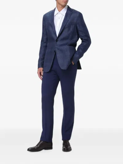 Zegna Check-pattern Single-breasted Blazer In Blue