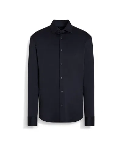 Zegna Cashmere And Silk Shirt In Navy Blue