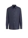 Zegna Chemise Manches Longues En Lin Pur Bleu Marine