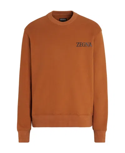 Zegna Chest Logo-print Detail Sweatshirt In Brown