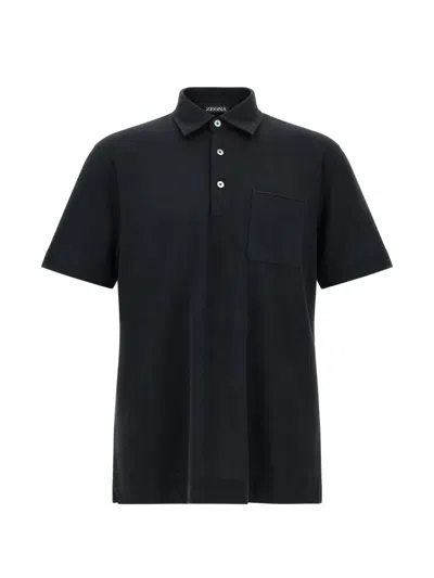 Zegna Cotton Piquet Polo Shirt In Black