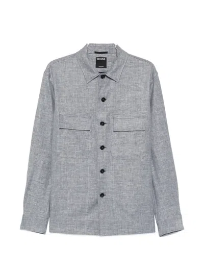 Zegna Crossover Overshirt Chest Pockets Long Sleeves In Blue