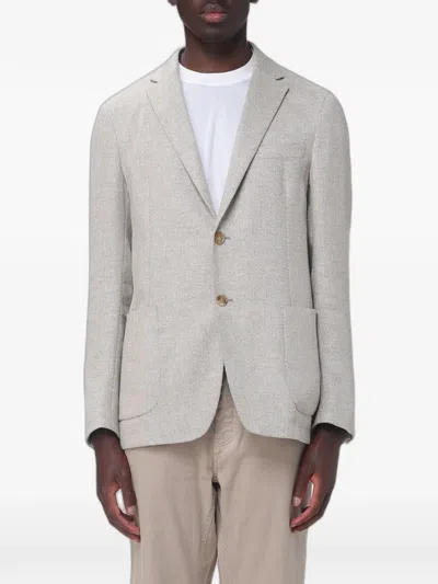 Zegna Chevron-pattern Single-breasted Blazer In Gray