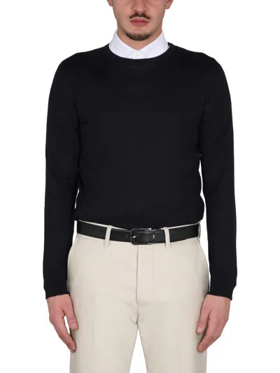 Zegna Cashmere And Silk Sweater In Navy Blue