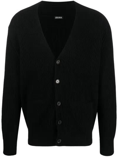 Zegna Button-up Knitted Cardigan In Black