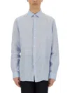 Zegna Classic Button-down Linen Shirt In Blue