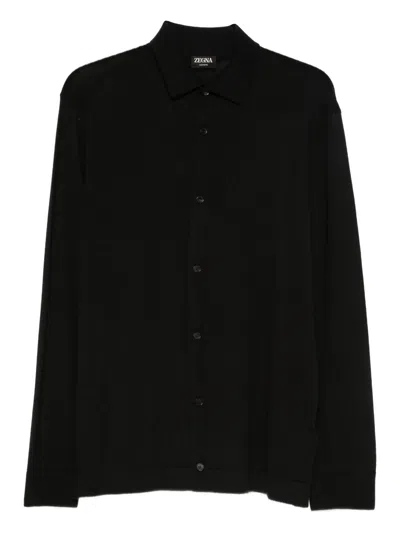 Zegna Classic Collar Cashmere-silk Blend Sweater In Black