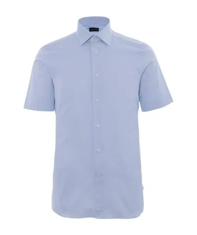 Zegna Classic Collar Lapel Short-sleeved Shirt In Blue