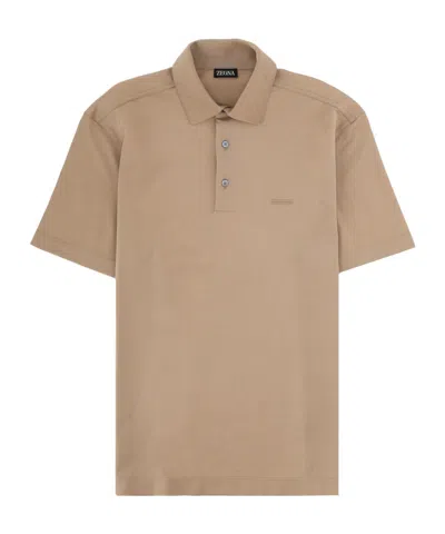 Zegna Logo-embroidered Short-sleeve Polo Shirt In Neutral
