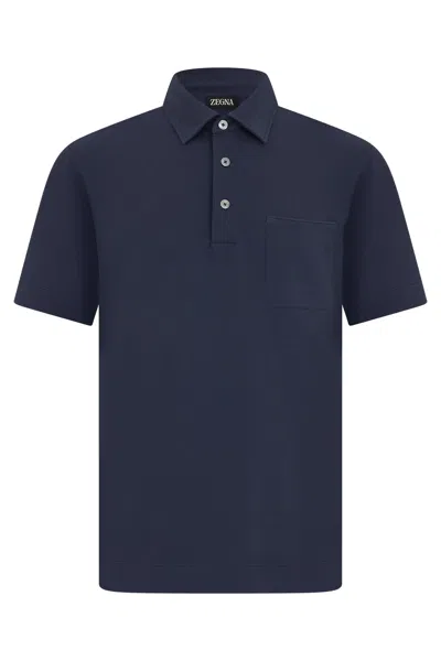 Zegna Classic Pocket Polo Shirt For Men In Blue