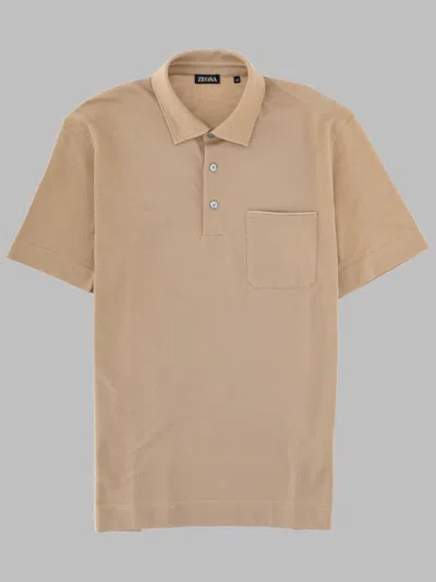 Zegna Short Sleeve T Shirt Chest Pocket In Brown