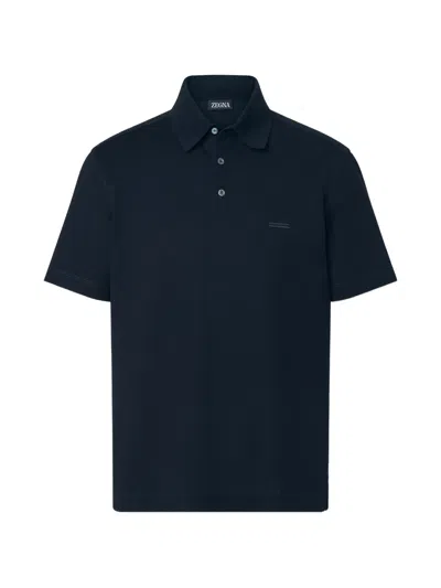 Zegna Classic Reguther Fit Short Sleeve Knit Polo In Blue