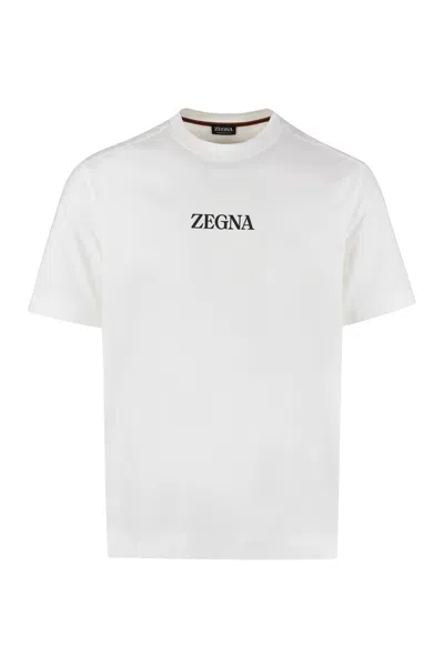 Zegna Classic White Crewneck T-shirt For Men In Black