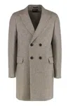Zegna Notched Lapels Wool Double Breasted Coat In Gray