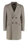 Zegna Notched Lapels Wool Double Breasted Coat In Brown
