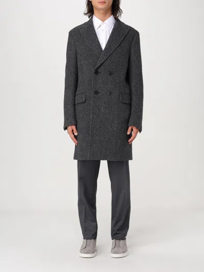 Zegna Grey Single-breasted Wool Coat In Schwarz