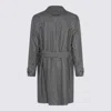 Zegna Houndstooth Pattern Coat Belted Waist In Gray