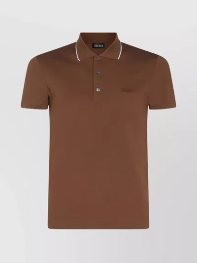 Zegna Collar Ribbed Short Sleeves Polo Shirt In Red