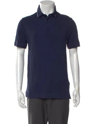 Pre-owned Zegna Collar Short Sleeve Polo Shirt In Blue