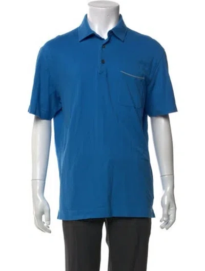 Pre-owned Zegna Collar Short Sleeve Polo Shirt In Blue