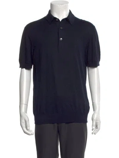 Pre-owned Zegna Collar Short Sleeve Polo Shirt In Blue