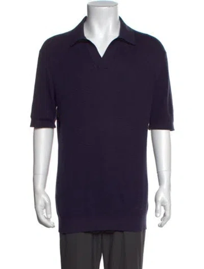 Pre-owned Zegna Collar Short Sleeve Polo Shirt In Blue