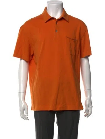 Pre-owned Zegna Collar Short Sleeve Polo Shirt In Orange