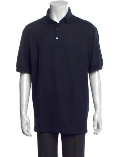 Pre-owned Zegna Collar Short Sleeve Polo Shirt W/ Tags In Blue