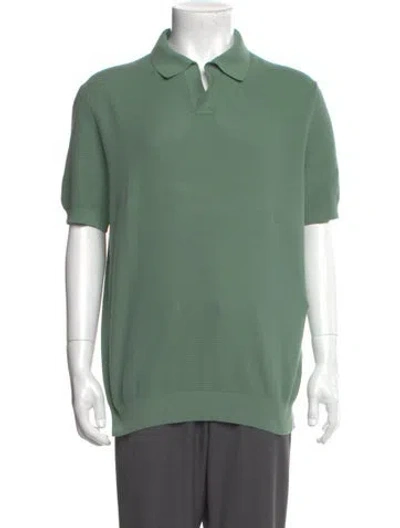Pre-owned Zegna Collar Short Sleeve Polo Sweater In Green