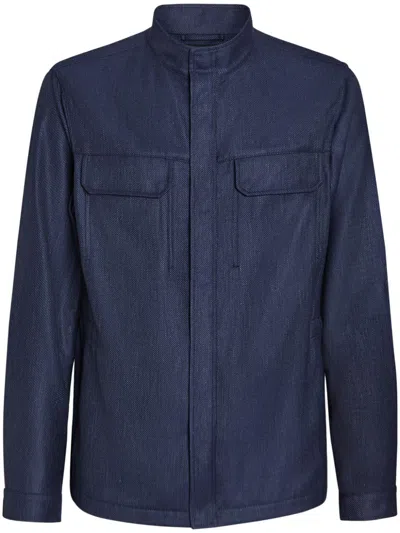 Zegna Concealed-fastening Jacket In Blue