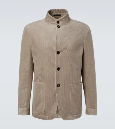 Zegna Conte Cotton And Cashmere Corduroy Jacket In Brown