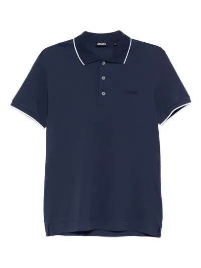 Zegna Contrast-collar Polo Shirt In Blue
