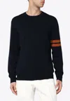 Zegna Crew Neck Wool Sweater Striped Pattern In Navy
