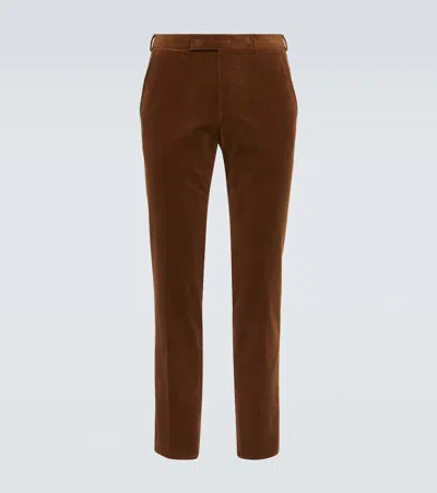 Zegna Cotton And Cashmere Corduroy Slim Pants In Dark Foliage