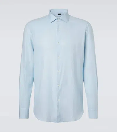 Zegna Cotton And Cashmere Shirt In Blue