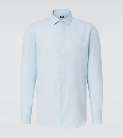 Zegna Men's Cashco Cashmere And Cotton Sport Shirt In Blue