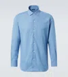 Zegna Cotton And Linen Denim Shirt In Blue